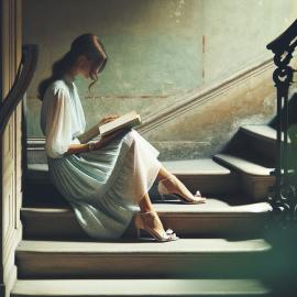 imagegratuite.com_00000481_M_d3-Woman-sitting-indoor-staircase-to-read